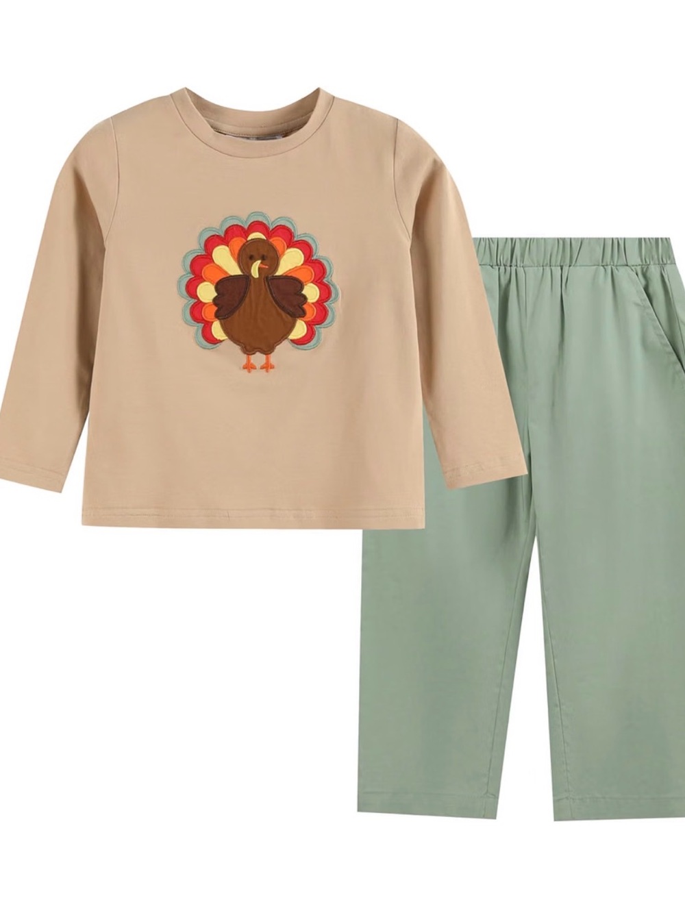 Lil cactus Boys Thanksgiving Appliqué Shirt and Pants Set